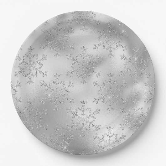 Silver Glitzer Glitzy Snowflakes Pappteller (Vorderseite)