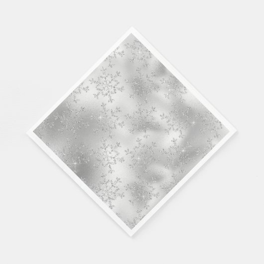 Silver Glitzer Glitzy Snowflakes Serviette (Ecke)