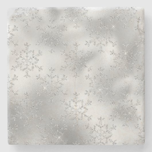 Silver Glitzer Glitzy Snowflakes Steinuntersetzer (Vorderseite)