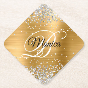 Silver Glitzer Gold Foil Monogram Diamond Untersetzer