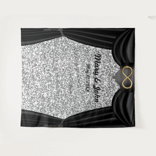 Silver Glitzer Gold Infinity Black Vorhang Wandteppich (Vorderseite (Horizontal))