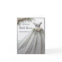 Silver Glitzer Gown Dress Bridal Dusche Einladung
