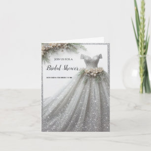 Silver Glitzer Gown Dress Bridal Dusche Einladung
