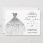 Silver Glitzer Gown Elegante Quinceañera Einladung (Vorderseite)
