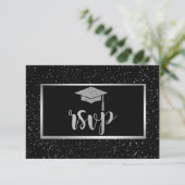 Silver Glitzer Grad Cap, Confetti Graduation Party RSVP Karte (Stehend Vorderseite)