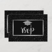 Silver Glitzer Grad Cap, Confetti Graduation Party RSVP Karte (Vorne/Hinten)