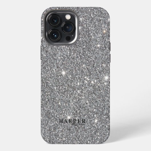 Silver Glitzer Gradient Individuelle Name iPhone Hülle (Rückseite)