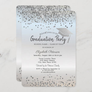 Silver Glitzer Graduation Cap Confetti Abschluss Einladung