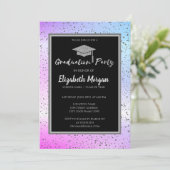 Silver Glitzer Graduation Cap, Confetti Ombre Einladung (Stehend Vorderseite)