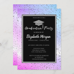 Silver Glitzer Graduation Cap, Confetti Ombre Einladung