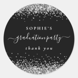 Silver Glitzer Graduation Party Black Danke Runder Aufkleber