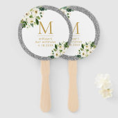 Silver Glitzer Grau floral Monogramm Fächer (Vorne und Hinten)