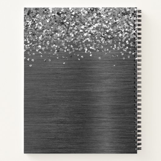 Silver Glitzer Grau gebürstetes Metal Monogramm Notizblock (Rückseite)