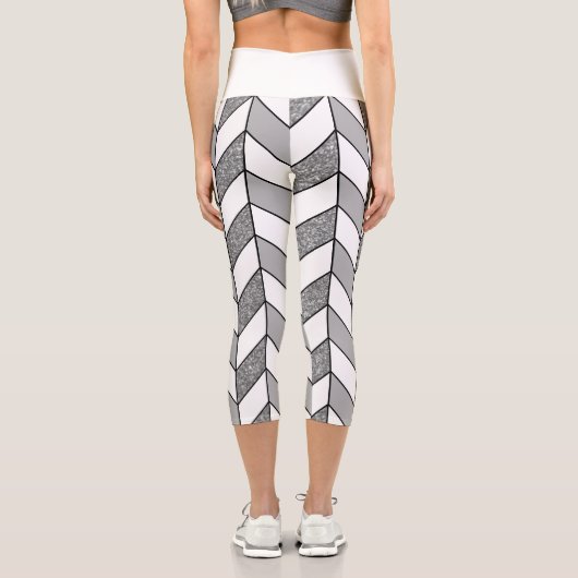 Silver Glitzer Grau Herringbone Zickzack Capri Leggings (Rückseite)
