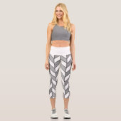 Silver Glitzer Grau Herringbone Zickzack Capri Leggings (Vorderseite)