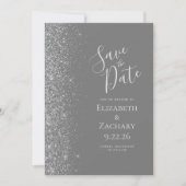 Silver Glitzer Grau Save the Date Ankündigung (Vorderseite)