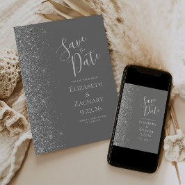 Silver Glitzer Grau Save the Date Ankündigung