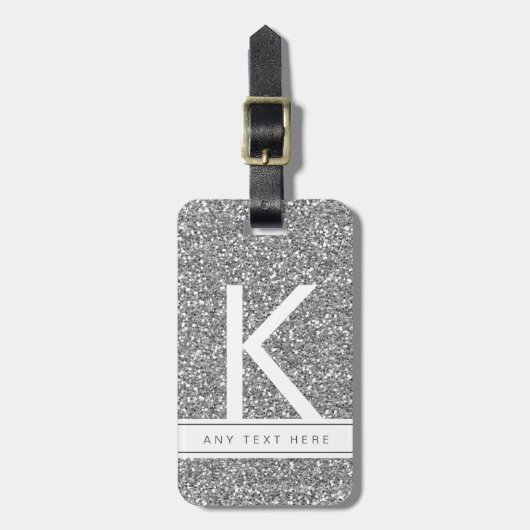 Silver Glitzer Gray Minimal Chic Modernes Gepäck Gepäckanhänger (Vorderseite vertikal)