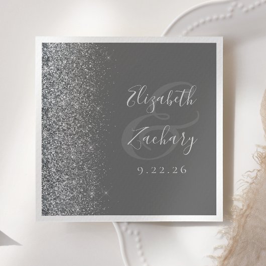 Silver Glitzer Gray Wedding Napkins Serviette