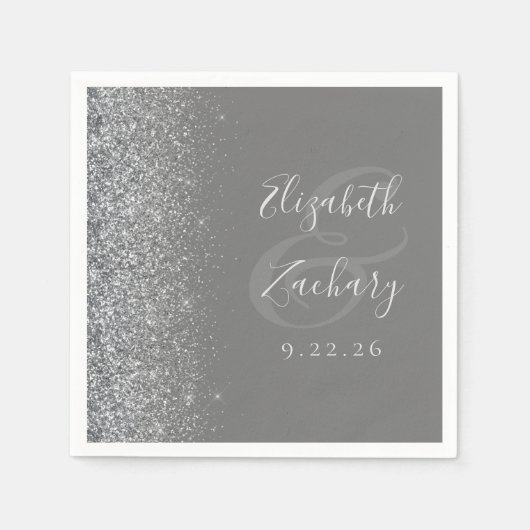 Silver Glitzer Gray Wedding Napkins Serviette (Vorderseite)