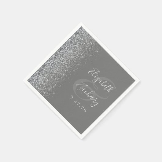 Silver Glitzer Gray Wedding Napkins Serviette (Ecke)