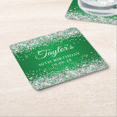 Silver Glitzer Green 40. Geburtstag Rechteckiger Pappuntersetzer (angewinkelt)