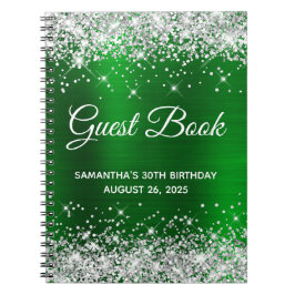 Silver Glitzer Green Foil 30. Geburtstag Gästebuch Notizblock