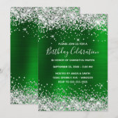 Silver Glitzer Green Foil Geburtstagsfeier Einladung (Vorne/Hinten)