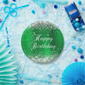 Silver Glitzer Green Foil Happy Birthday Pappteller (Party)
