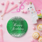 Silver Glitzer Green Foil Happy Birthday Pappteller (Party)