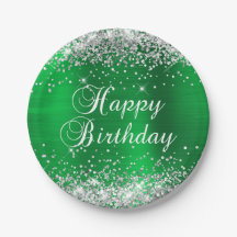 Silver Glitzer Green Foil Happy Birthday