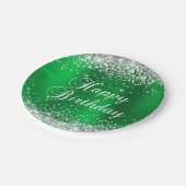 Silver Glitzer Green Foil Happy Birthday Pappteller (Schrägansicht)