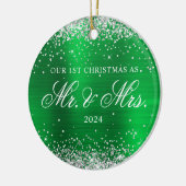 Silver Glitzer Green Foil Unser 1. Weihnachtsfest  Keramik Ornament (Links)