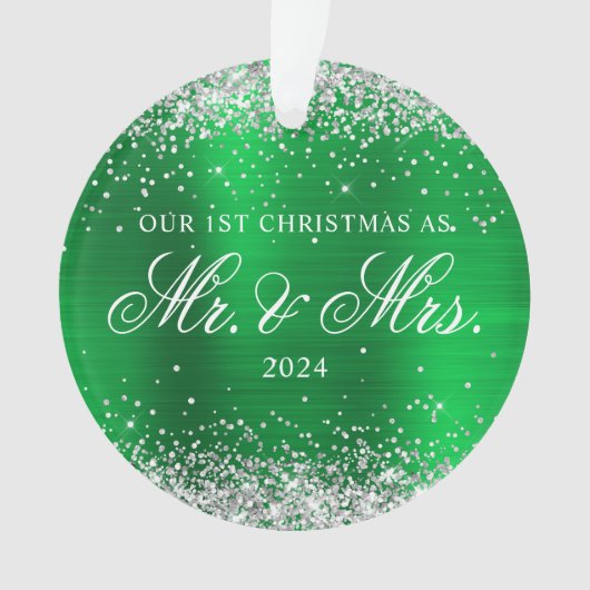 Silver Glitzer Green Foil Unser 1. Weihnachtsfest Ornament (Vorderseite)