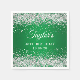 Silver Glitzer Green Ombre 40. Geburtstag Serviette