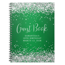 Silver Glitzer Green Ombre 40th Birthday Guest Notizblock