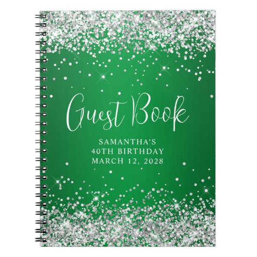Silver Glitzer Green Ombre 40th Birthday Guest Notizblock (Vorderseite)