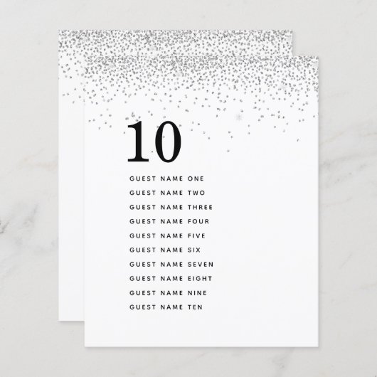 Silver Glitzer Guest Names Tischnummer (Vorne/Hinten)