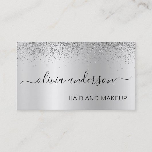 Silver Glitzer Haar Makeup Salon Metallic Visitenkarte (Vorderseite)