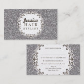 Silver Glitzer Hair Stylist Terminkarten Terminkarte (Vorne/Hinten)