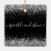 Silver Glitzer Happy Holidays Sparkle Schwarz Keramikornament (Rückseite)