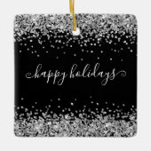 Silver Glitzer Happy Holidays Sparkle Schwarz Keramikornament (Vorderseite)