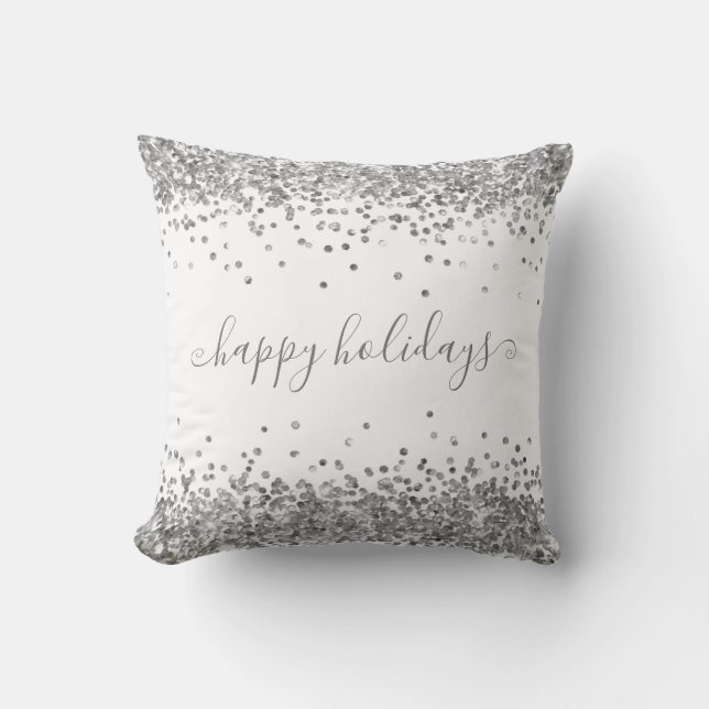 Silver Glitzer Happy Holidays Sparkle und Shine Kissen (Vorderseite)
