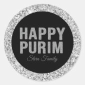 Silver Glitzer Hebrew Happy Purim Runder Aufkleber (Vorderseite)