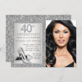 Silver Glitzer High Heel Shoe 40. Geburtstag Einladung (Vorne/Hinten)