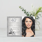 Silver Glitzer High Heel Shoe 40. Geburtstag Einladung (Stehend Vorderseite)