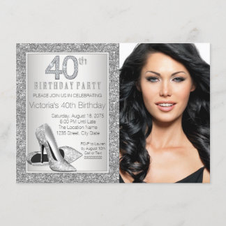 Silver Glitzer High Heel Shoe 40. Geburtstag Einladung