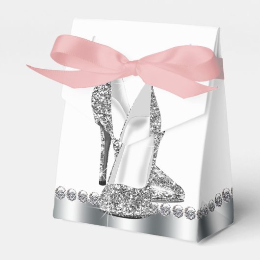 Silver Glitzer High Heel Shoe Geschenkschachtel (Vorderseite)