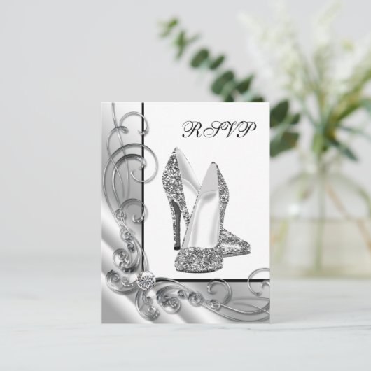 Silver Glitzer High Heel Shoel UAWG Einladungspostkarte (Stehend Vorderseite)