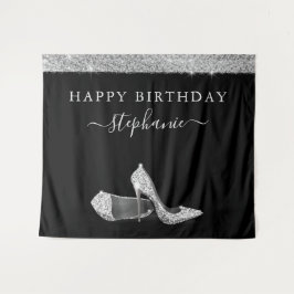 Silver Glitzer High Heels Geburtstag Hintergrund Wandteppich